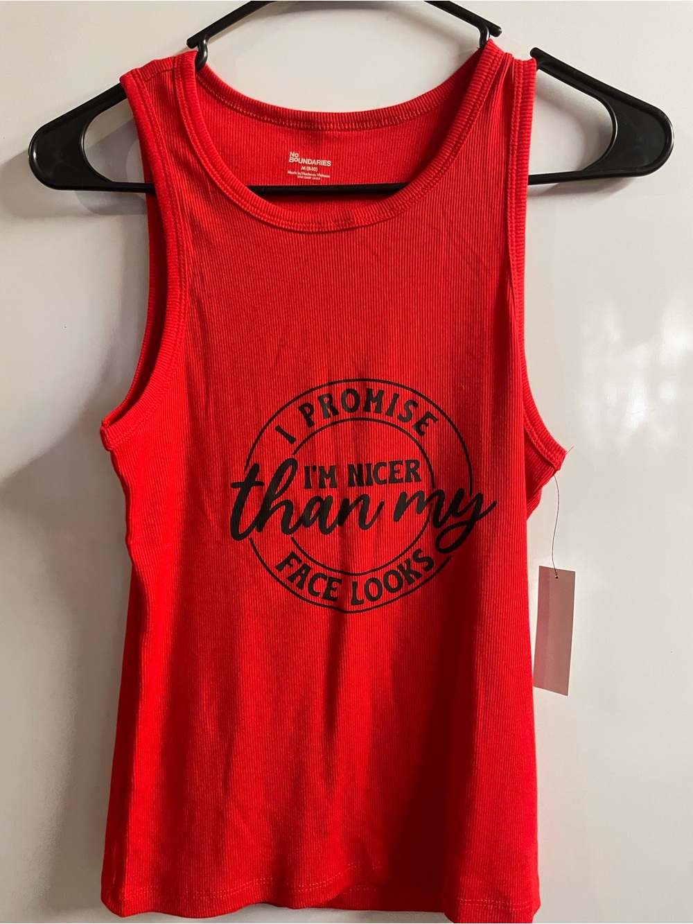 Red Graphic Ribbed Tank Top - I’m Nicer Than My Face Looks